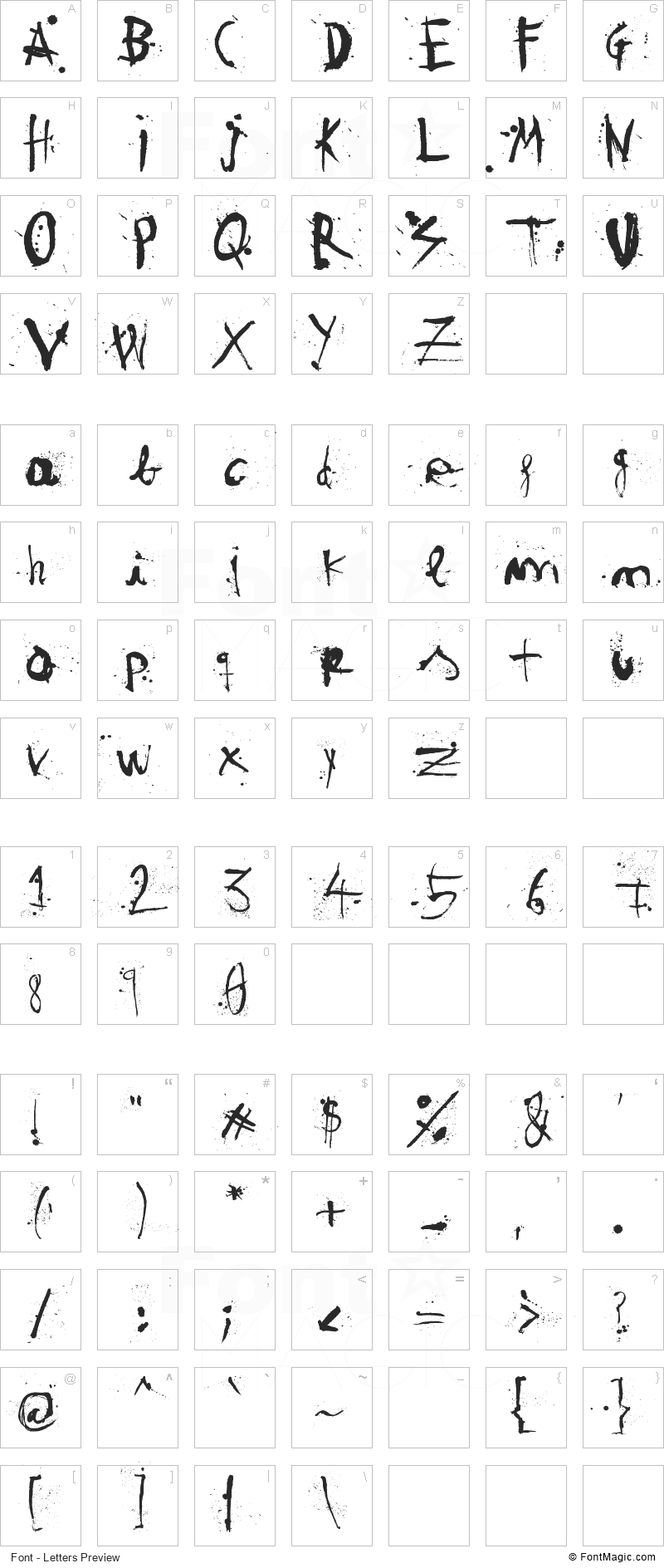 Woodcutter Tinta China Font - All Latters Preview Chart